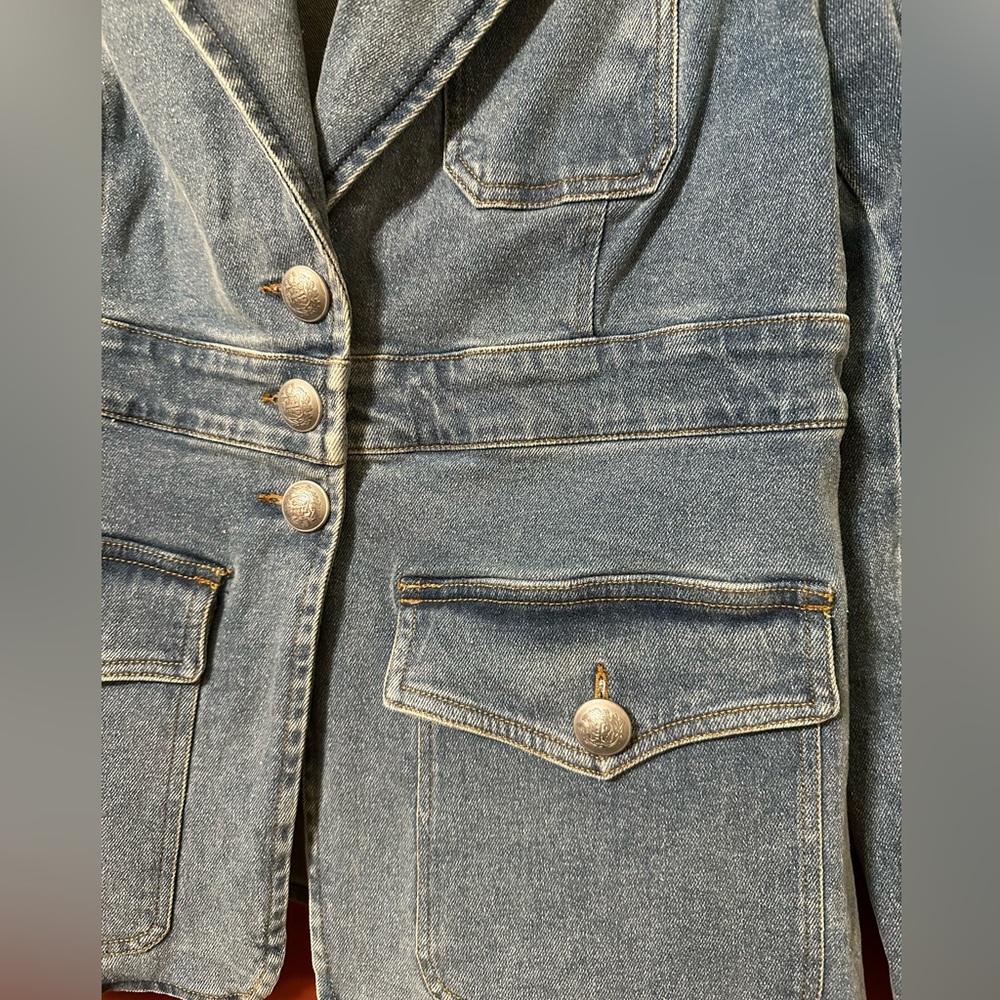 Elie Tahari Denim Jacket Blazer Womens Size 10 - Picture 4 of 14